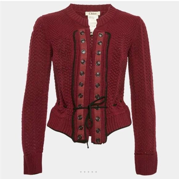 Chloe Sweaters - Chloe Vintage Burgundy Wool Knit Hook Front Cardigan Sz XS